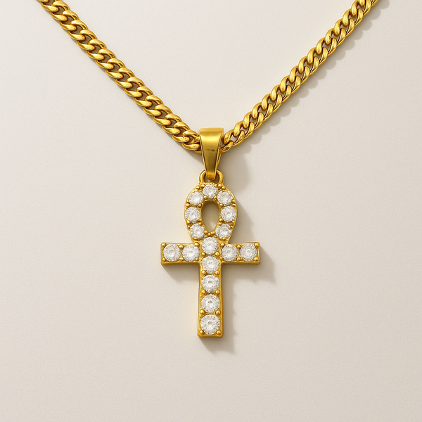Diamond Ankh Charm Necklace in Gold