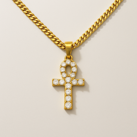 Diamond Ankh Charm Necklace in Gold