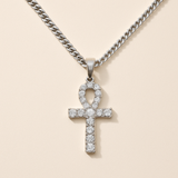 Diamond Ankh Charm Necklace in Silver