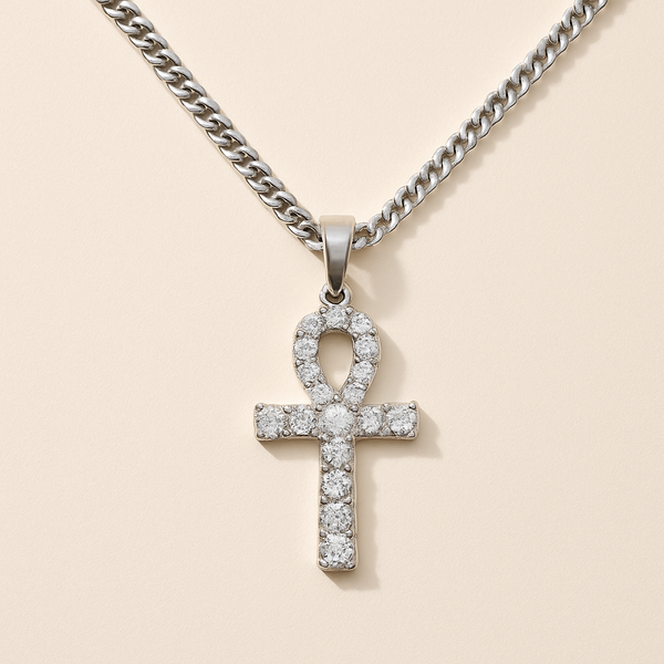 Diamond Ankh Charm Necklace in Silver