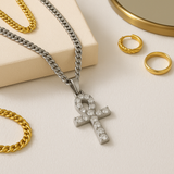 Diamond Ankh Charm Necklace in Silver