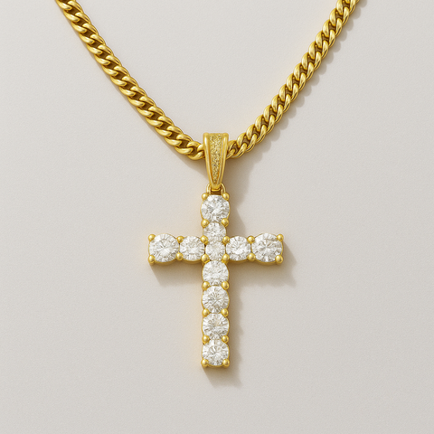 Diamond Cross Charm Necklace in Gold