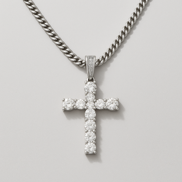 Diamond Cross Charm Necklace in Silver
