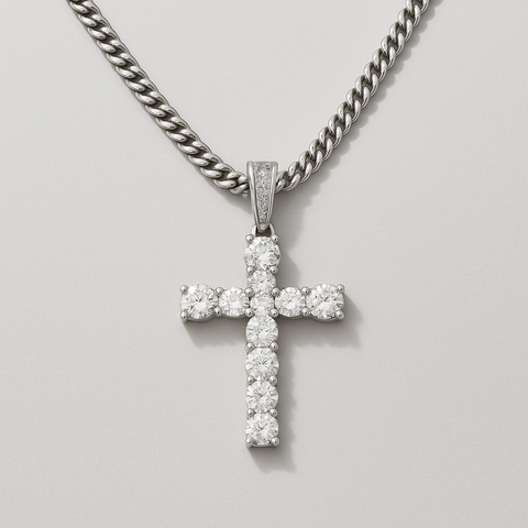Diamond Cross Charm Necklace in Silver