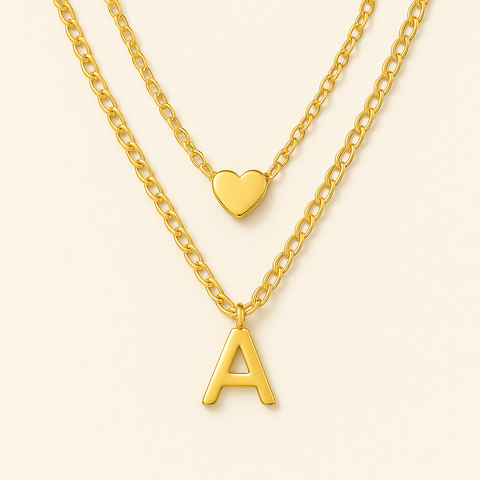 Initial Letter & Heart Necklace