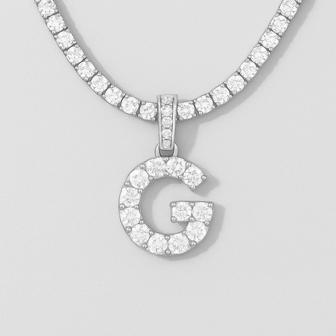 White Gold Diamond Initial Charm Tennis Necklace