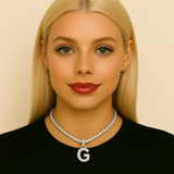 White Gold Diamond Initial Charm Tennis Necklace