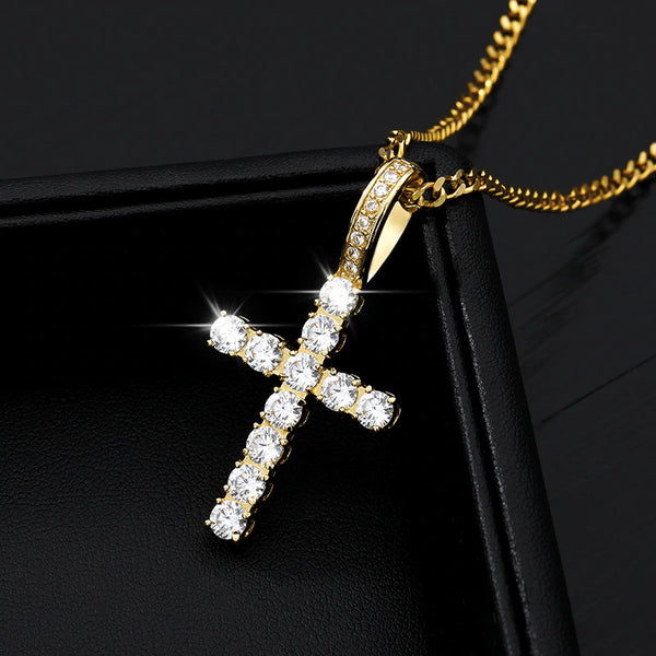 Diamond Cross Charm Necklace in Gold