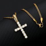 Diamond Cross Charm Necklace in Gold