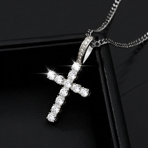 Diamond Cross Charm Necklace in Silver